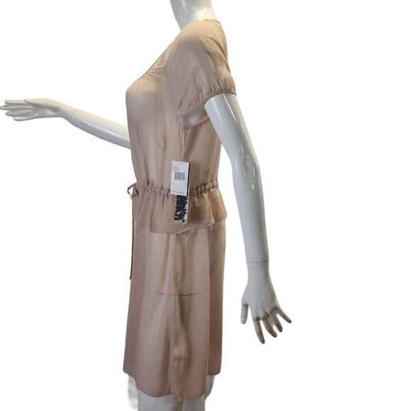 Kensie NWT Sheer Button-Down Dress With Drawstring Waist & Ruffle Hem Size 6 - Picture 4 of 16
